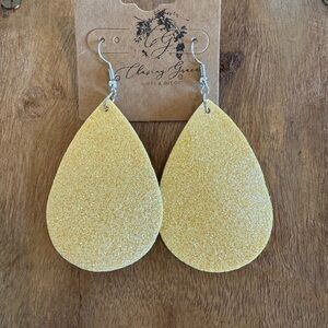 Yellow Glitter Teardrop Earrings